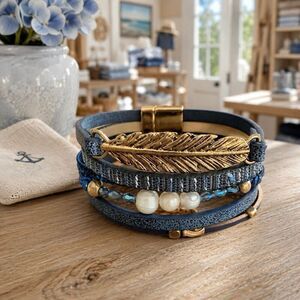 Seascape Genuine Pearl Nautical Blue Multi-Strand Bracelet